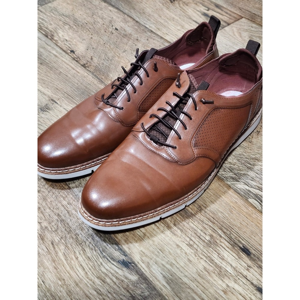 Stacy Adams Sync Lace Up Men 13 13M Cognac Plain Toe Casual Comfort Dress Shoes